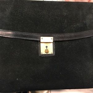 Vintage Gucci Oversized Clutch Bag Black Suede With Leather Trim